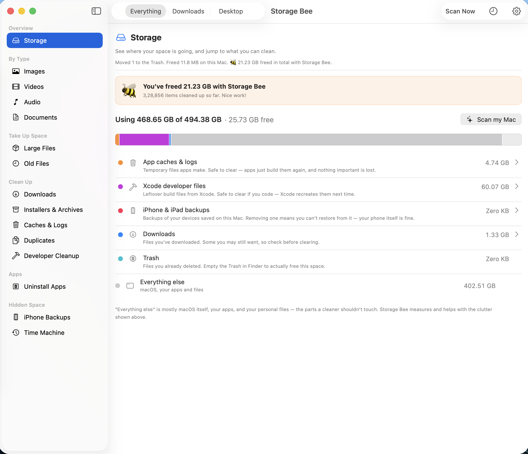 Storage Bee showing where space is going on a Mac